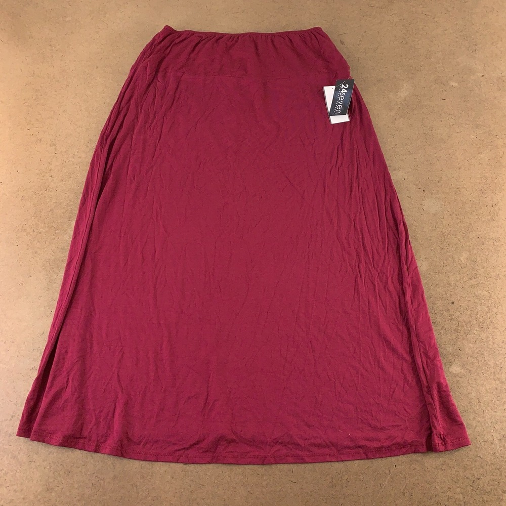24seven Women's Size XL Wine Elastic Waist Comfy Maxi Skirt NWT *Flaw